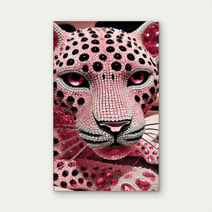 Luxurious Jeweled Pink Leopard Metal Print Ready to Hang