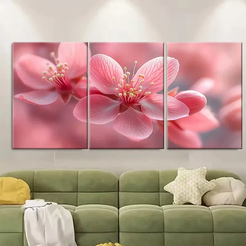 3pcs Delicate Pink Floral Macro Metal Print Ready to Hang Art - Bella Home Decor