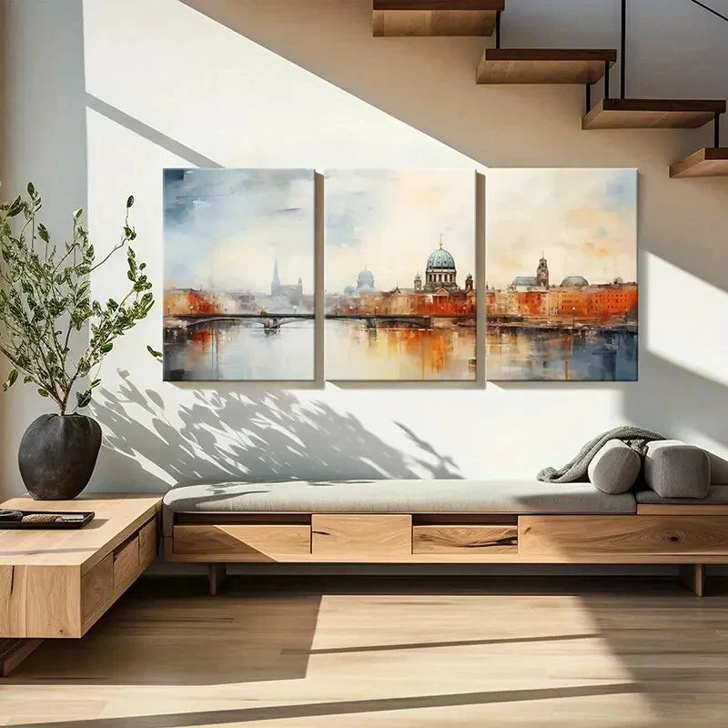 3pcs Vintage Cityscape Architectural Reflections Metal Print Ready to Hang Art - Bella Home Decor
