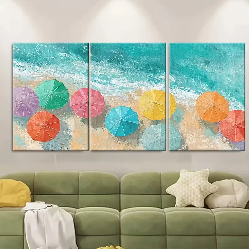 3pcs Pastel Beach Art Coastal Landscapes Metal Print Ready to Hang Art