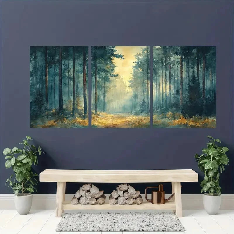 3pcs Dappled Woods Watercolor Painting Metal Print Ready to Hang Art - Bella Home Decor