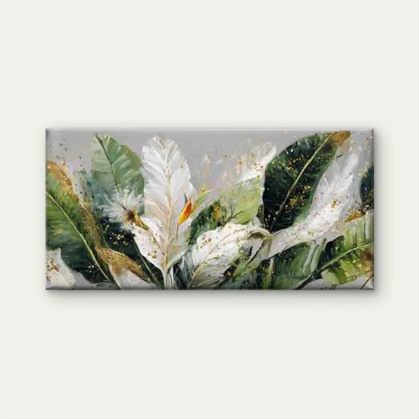 White Feathers Green Leaves Wall Art Canvas Office Home Room Framed 120x60cm