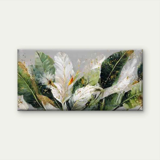 White Feathers Green Leaves Wall Art Canvas Office Home Room Framed 120x60cm