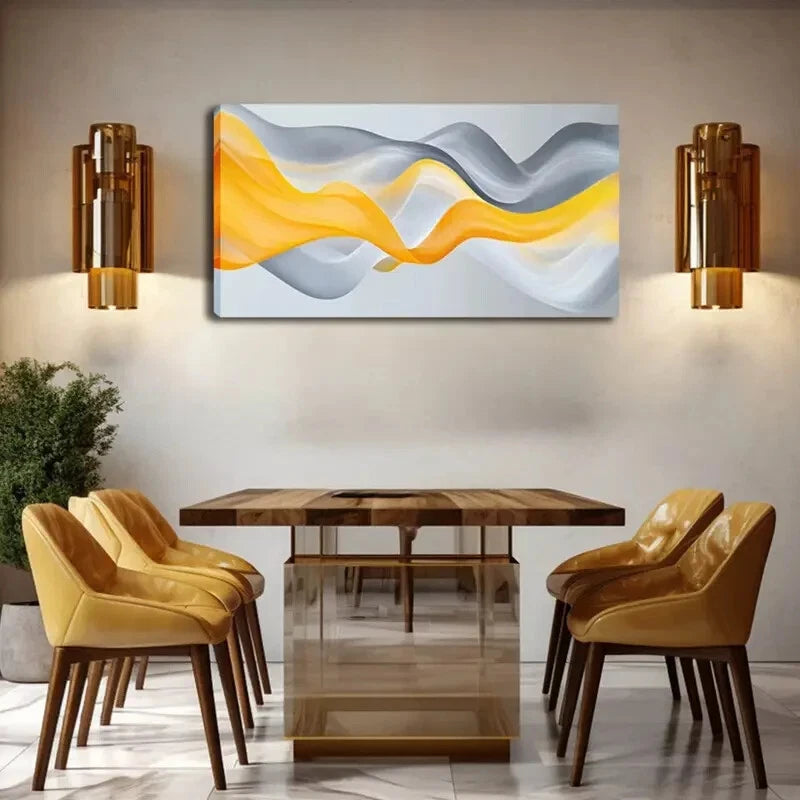 Vibrant Orange & Gray Waves Wall Art Canvas Office Home Room Framed 120x60cm - Bella Home Decor