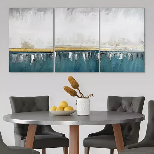 3pcs White Gold & Blue Abstract Design Wall Art Canvas Unframed - High Quality Print 100% Australian Made Wall Canvas