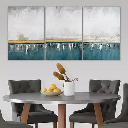 3pcs White Gold & Blue Abstract Design Wall Art Canvas Unframed - High Quality Print 100% Australian Made Wall Canvas