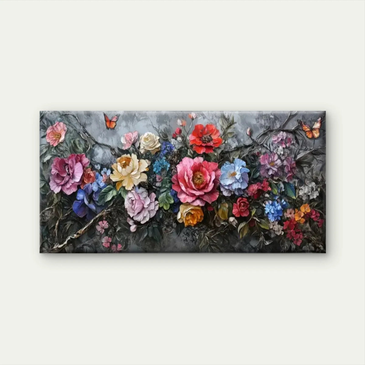 Flowers Butterflies Nature Wall Art Canvas Office Home Room Framed 120x60cm