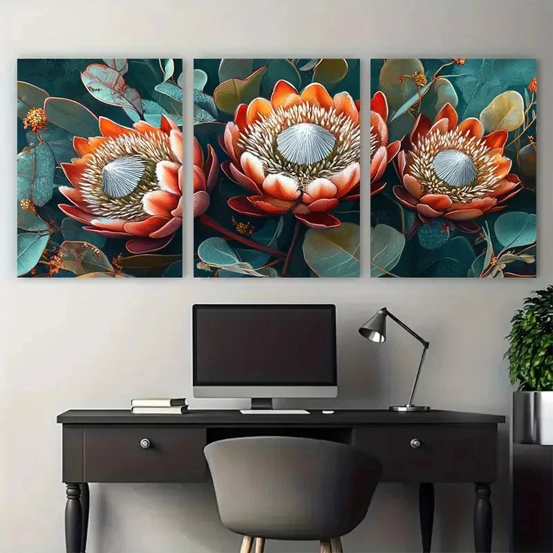 3pcs South Africa Travel Floral Illustration Wall Art Set Canvas Framed 50x70cm - High Quality Print 100% Australian Made Wall Canvas Ready to Hang