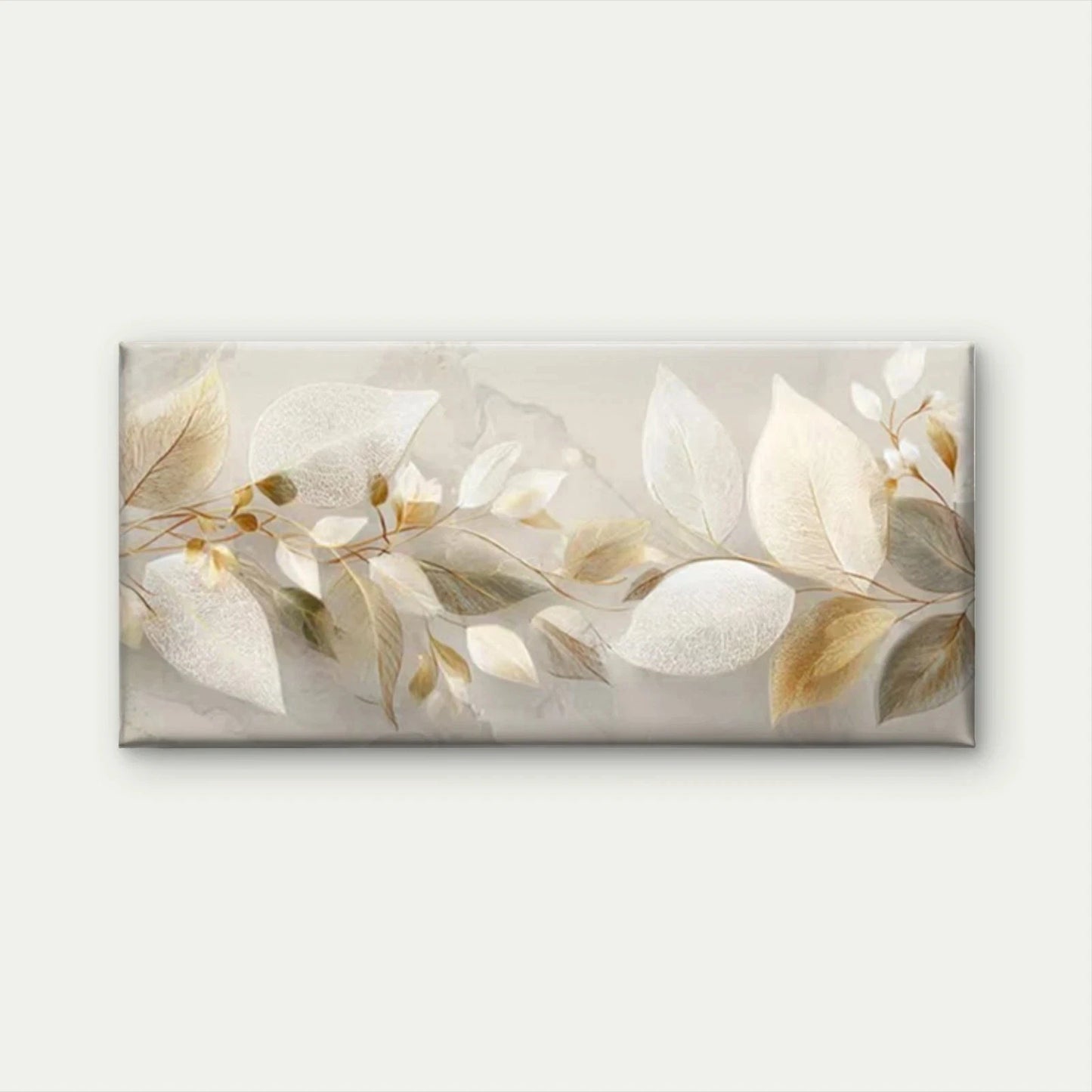 Metallic Leaves Golden Leaf Wall Art Canvas Office Home Room Framed 120x60cm