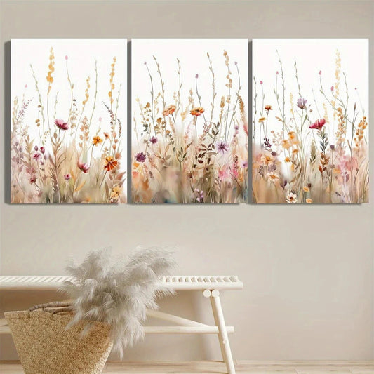 3pcs Bohemian Floral Watercolor Wildflower Metal Print Ready to Hang Art