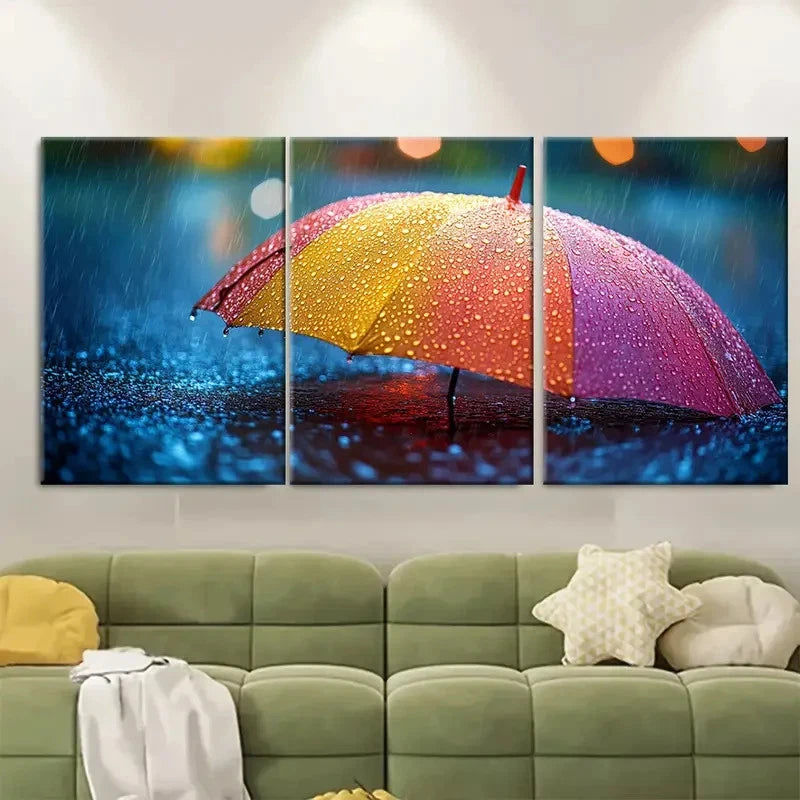 3pcs Paper Rainy Day Water Rolling TI    Wall Art Set Canvas Framed 50x70cm - High Quality Print 100% Australian Made Wall Canvas Ready to Hang
