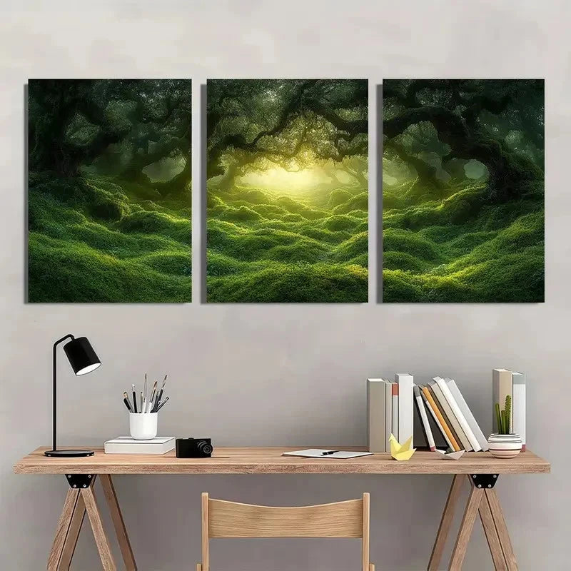 3pcs Deep Green Mossy Forest Ancient Twisted Wall Art Set Canvas Framed 60x90cm - High Quality Print 100% Australian Made Wall Canvas Ready to Hang - Bella Home Decor