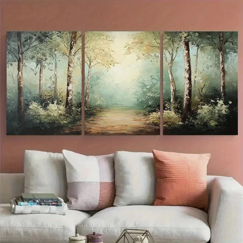 3pcs Dreamy Forest Tranquil Neutral Tones Metal Print Ready to Hang Art - Bella Home Decor