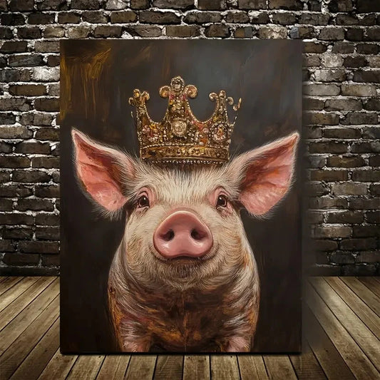 Featuring a Crowned Pet Pig Design Painting 40x60cm Metal Print Ready to Hang - Bella Home Decor