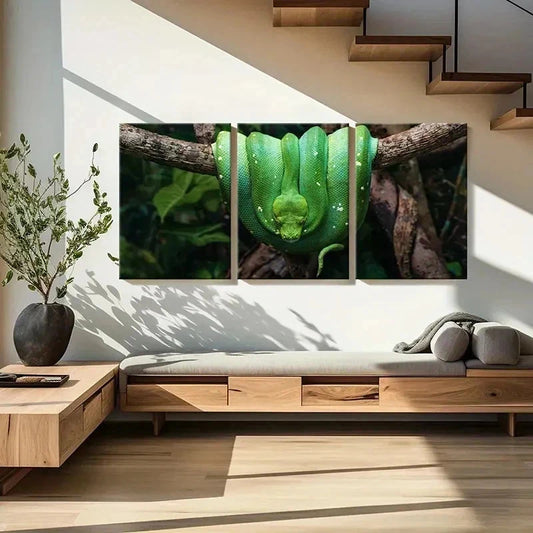 3pcs Cold Blooded Reptile Art Snake Python Wall Art Set Canvas Framed 60x90cm - High Quality Print 100% Australian Made Wall Canvas Ready to Hang