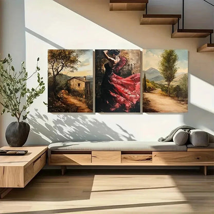 3pcs Beautiful Flamenco Dancer Spain Landscape Metal Print Ready to Hang Art - Bella Home Decor