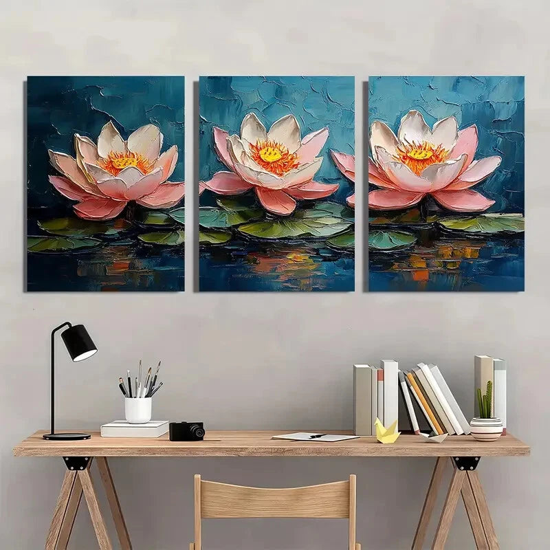 3pcs Vibrant Pink & White Flowers Oil Painting Metal Print Ready to Hang Art - Bella Home Decor