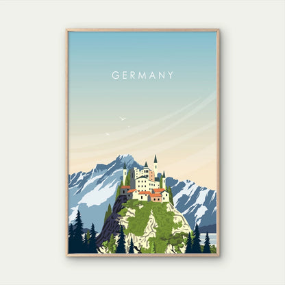 Germany Castle Snowy Alps Vintage Travel Poster Print Wall Art