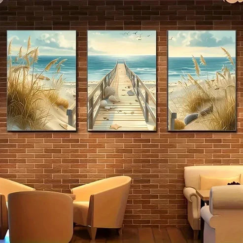 3pcs Modern Coastal Landscape Beach Wall Art Set Canvas Unframed - High Quality Print 100% Australian Made Wall Canvas