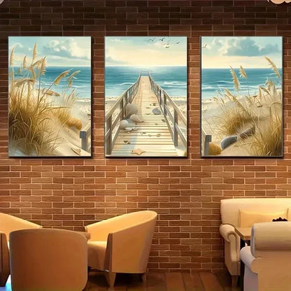 3pcs Modern Coastal Landscape Beach Wall Art Set Canvas Unframed - High Quality Print 100% Australian Made Wall Canvas