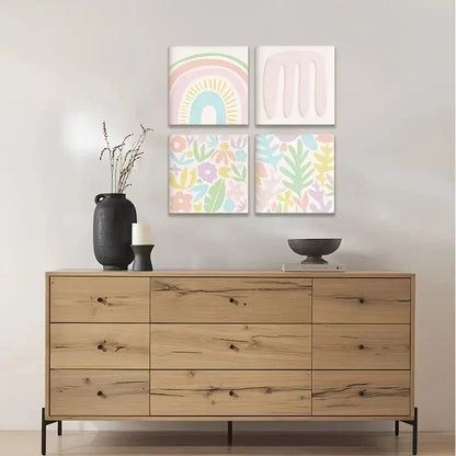 4pcs Danish Pastel Prints, Set of 4 Prints, Squar Wall Art Canvas Framed