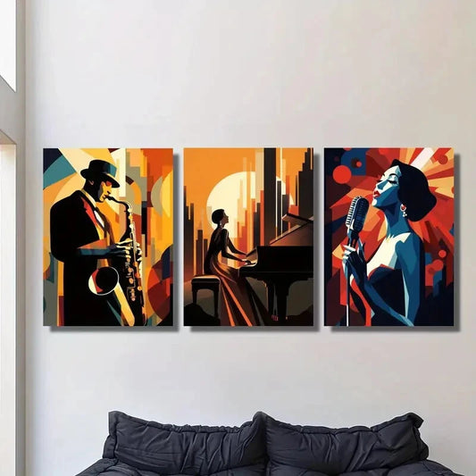 3pcs ,Jazz Cubist Portrait Orientation, Metal Print Ready to Hang Art