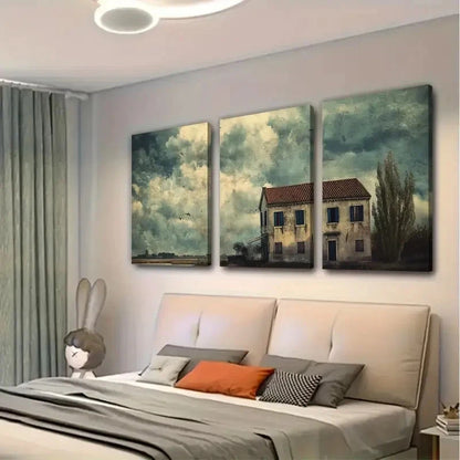 3pcs Venetian canal house under a stormy sky   Wall Art Canvas  Framed 60x90cm - High Quality Print 100% Australian Made Wall Canvas Ready to Hang - Bella Home Decor