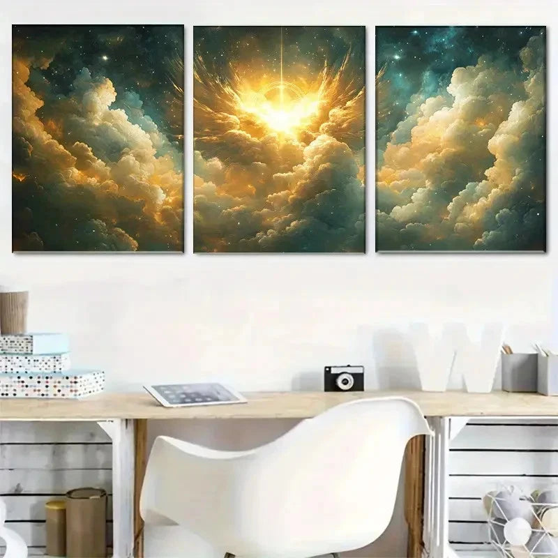 3pcs Dreamy Cosmic and Sea of Clouds Triptych Metal Print Ready to Hang Art - Bella Home Decor