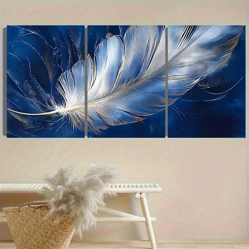 3pcs Delicate Feather Wall Art Set Canvas Framed 40x60cm - High Quality Print 100% Australian Made Wall Canvas Ready to Hang - Bella Home Decor