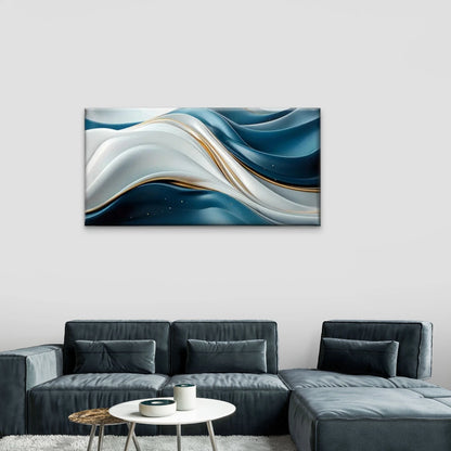 Blue White Abstract Golden Wall Art Canvas Office Home Room Framed 120x60cm