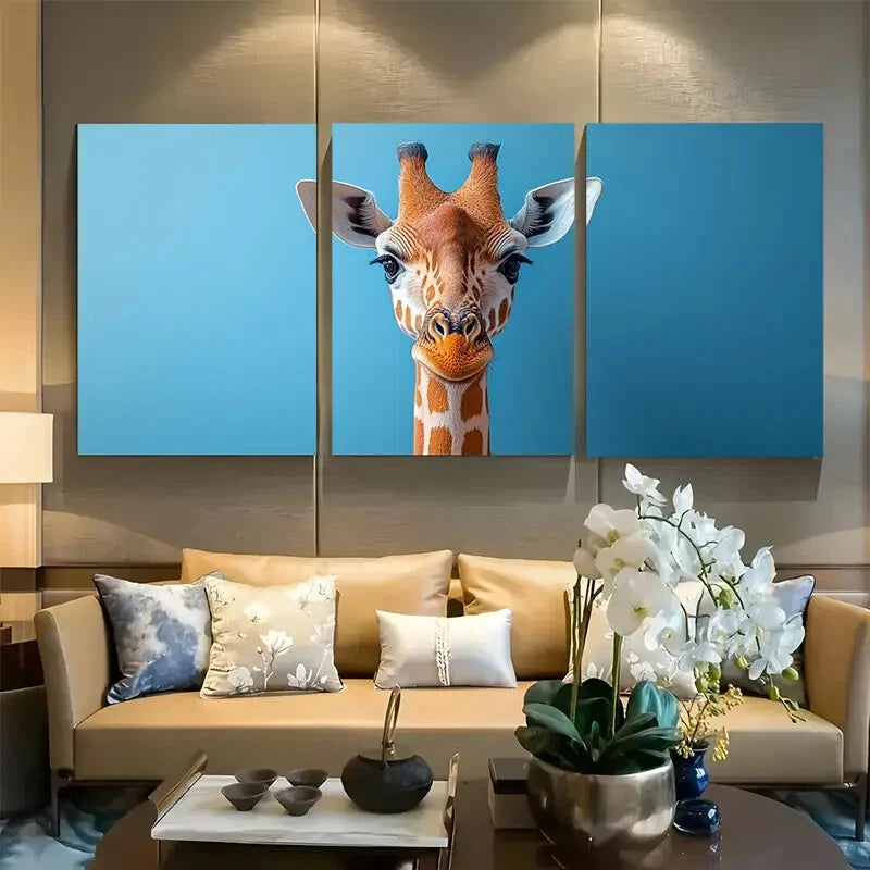 3pcs Giraffe Portrait Design Metal Print Ready to Hang Art