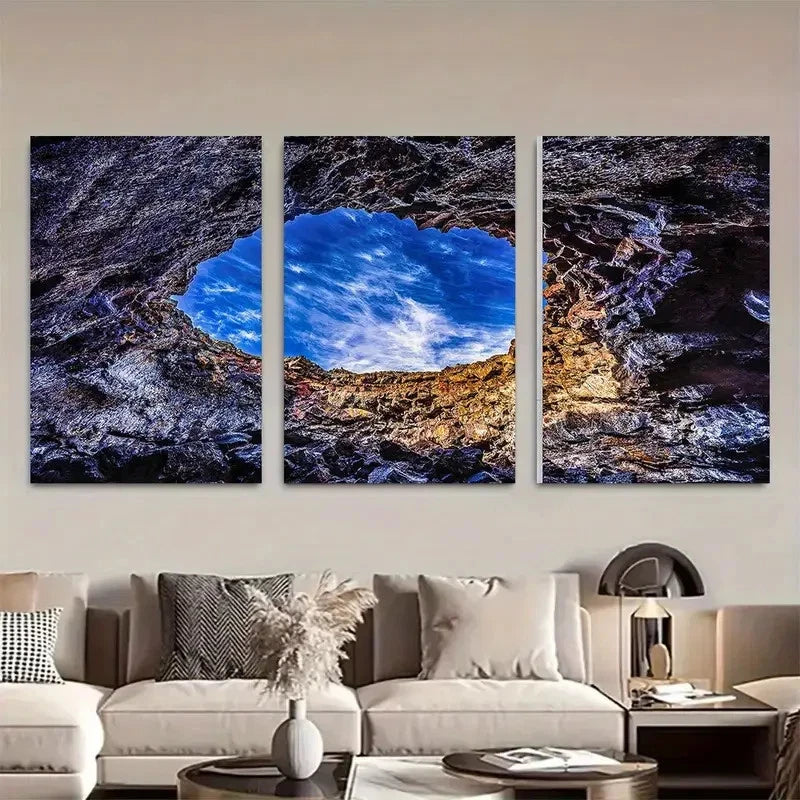 3pcs Geology Lava Tube Cave Scenery with Blue Sky Metal Print Ready to Hang Art - Bella Home Decor