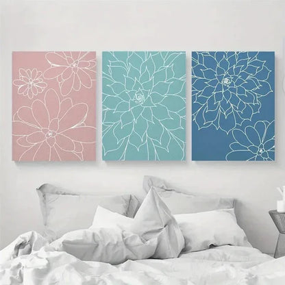 3pcs Cartoon Succulent Botanical Wall Art Set Canvas Unframed - High Quality Print 100% Australian Made Wall Canvas - Bella Home Decor