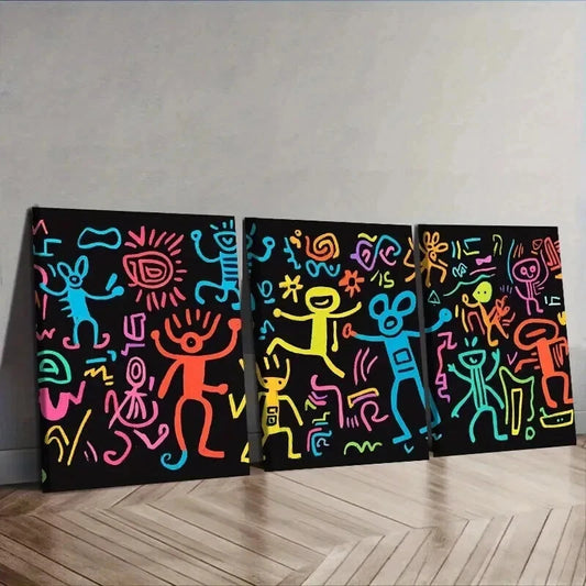 3pcs Surreal character graffiti Wall Art Set Canvas Framed 50x70cm - High Quality Print 100% Australian Made Wall Canvas Ready to Hang