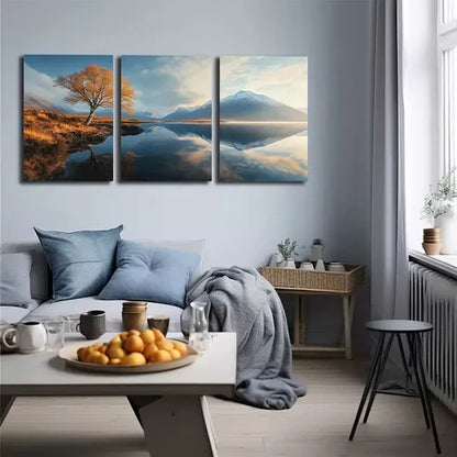 3pcs Featuring Mountains And Lakes Wall Art Set Canvas Framed 60x90cm - High Quality Print 100% Australian Made Wall Canvas Ready to Hang