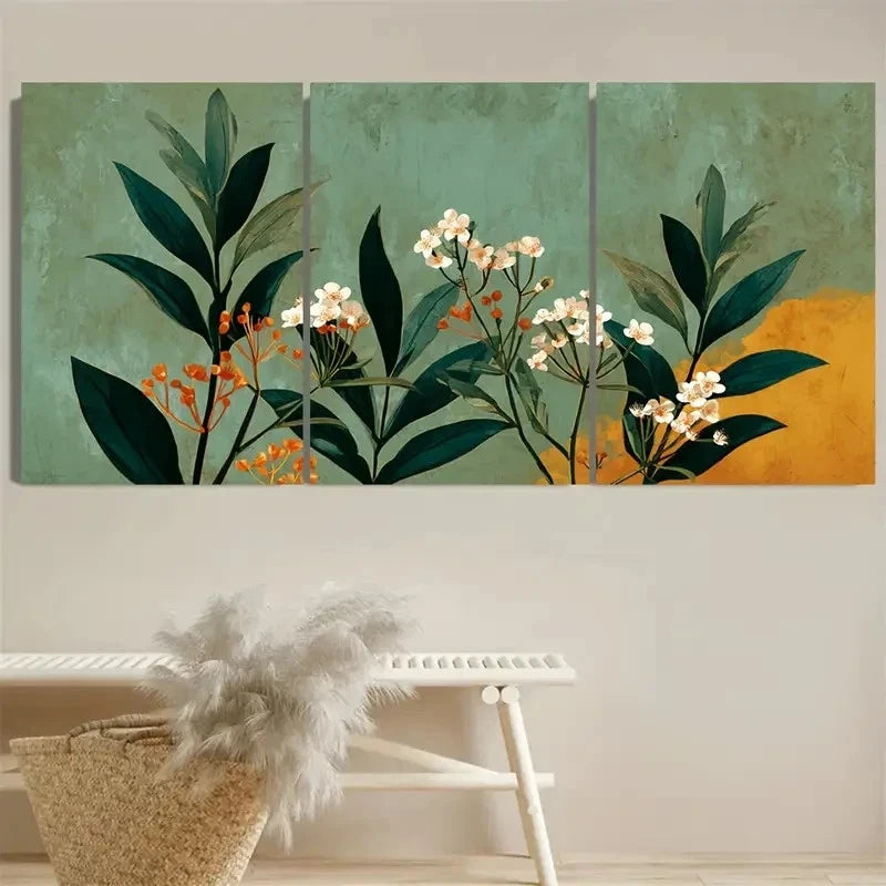 3pcs Vintage Floral Century Modern Art Wall Art Set Canvas Framed 60x90cm - High Quality Print 100% Australian Made Wall Canvas Ready to Hang