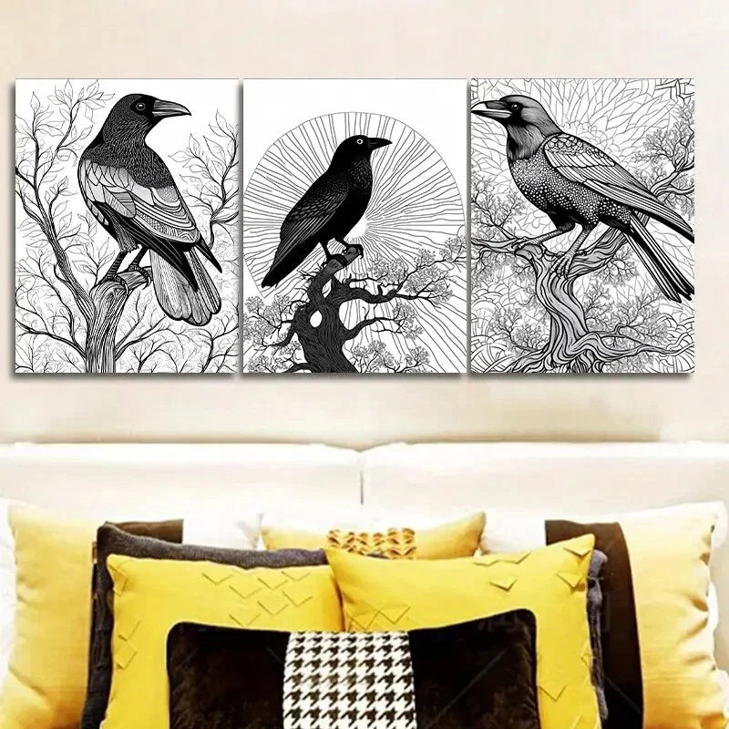 3pcs The psychic Crow Wall Art Set Canvas Framed 40x60cm - High Quality Print 100% Australian Made Wall Canvas Ready to Hang