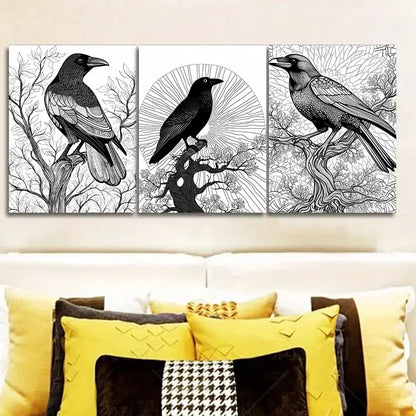 3pcs The psychic Crow Wall Art Set Canvas Framed 40x60cm - High Quality Print 100% Australian Made Wall Canvas Ready to Hang