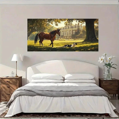 Elegant Horse And Dog Wall Art Canvas Office Home Room Framed 120x60cm