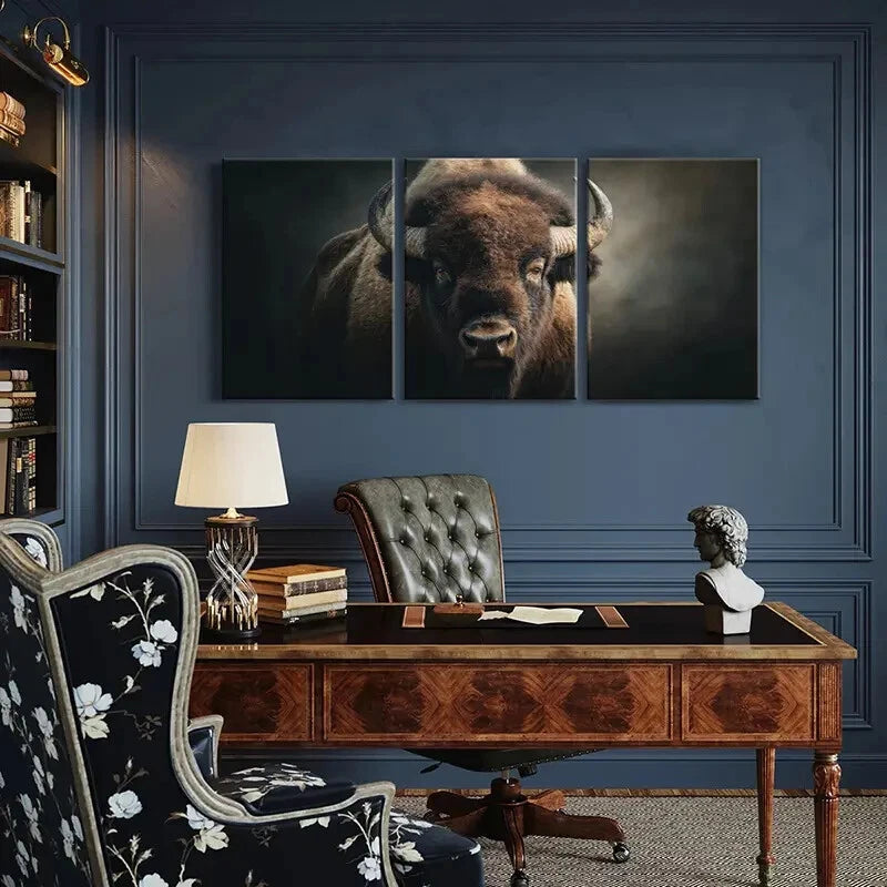 3pcs Artistic Bison Portrait Wildlife Art Metal Print Ready to Hang Art - Bella Home Decor