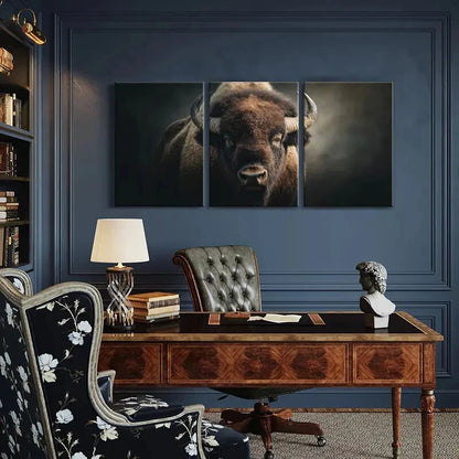 3pcs Artistic Bison Portrait Wildlife Art Metal Print Ready to Hang Art - Bella Home Decor