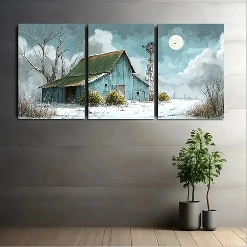 3pcs Winter Landscape With Snow Covered Wall Art Set Canvas Unframed - High Quality Print 100% Australian Made Wall Canvas