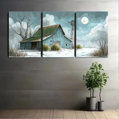 3pcs Winter Landscape With Snow Covered Wall Art Set Canvas Unframed - High Quality Print 100% Australian Made Wall Canvas
