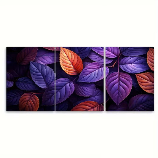 3pcs Purple And Brownish Orange Leaves Wall Art Set Canvas Framed 60x90cm - High Quality Print 100% Australian Made Wall Canvas Ready to Hang
