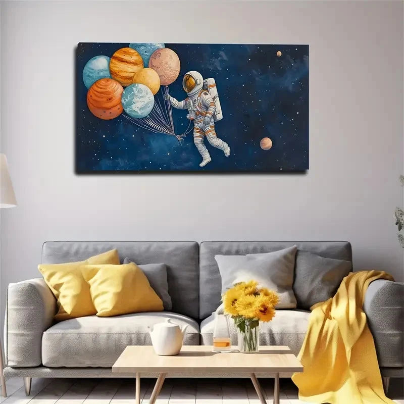 Colorful Planets & Balloons Wall Art canvas office home room framed 120x60cm - Bella Home Decor