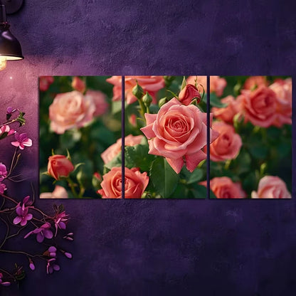 3pcs Rose Floral Garden Illustration Wall Art Set Canvas Framed 50x70cm - High Quality Print 100% Australian Made Wall Canvas Ready to Hang