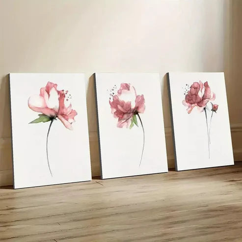 3pcs Watercolor Style Peony Shabby Chic Flowers Canvas Unframed - High Quality Print 100% Australian Made Wall Canvas