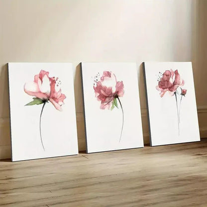 3pcs Watercolor Style Peony Shabby Chic Flowers Canvas Unframed - High Quality Print 100% Australian Made Wall Canvas