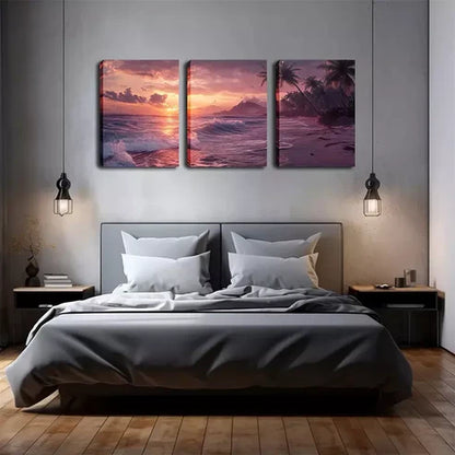3pcs Crashing Waves, Sunsets, Beaches Wall Art Set Wall Art Canvas Unframed - High Quality Print 100% Australian Made Wall Canvas - Bella Home Decor