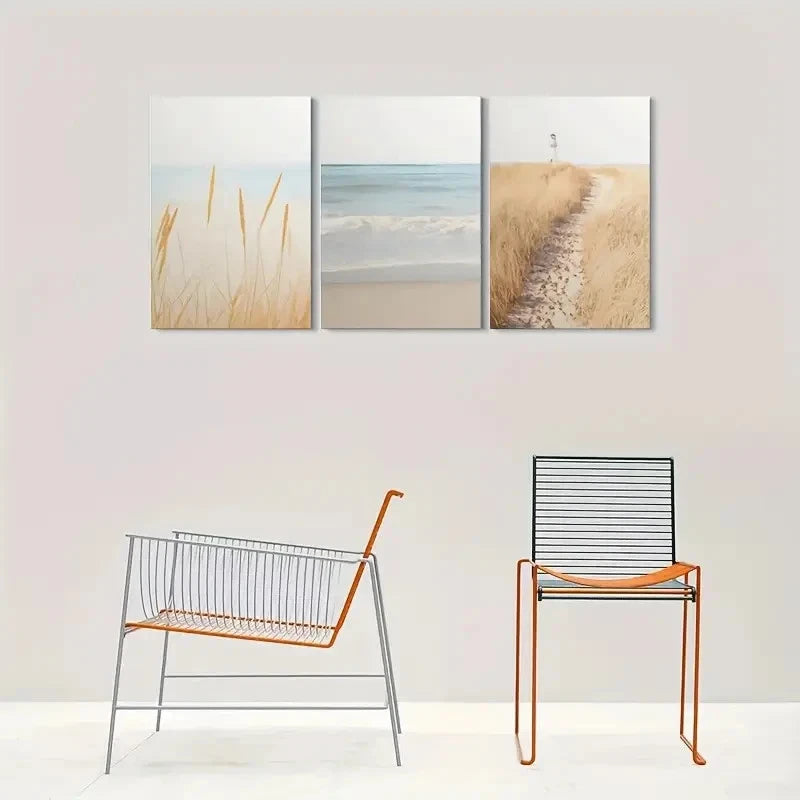 3pcs Coastal Decor with Sand Dunes and Lighthouse Metal Print Ready to Hang Art - Bella Home Decor